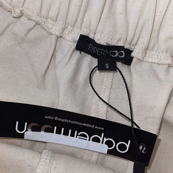 Papermoon Womens High Rise Elastic Waist Wide Leg Cargo Pants Cream Beige Small - Picture 5 of 9